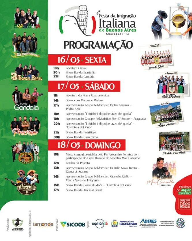 Festa da Imigração Italiana em Guarapari terá Tombo da Polenta e shows gratuitos 4 Festa Imigracao Italiana programacao